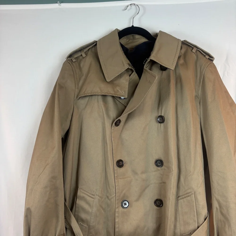 Banana Republic Mens Khaki Double Breasted Trench Coat Removable Liner SPR14 XL